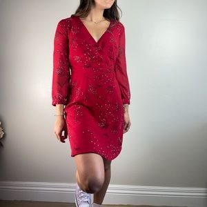 Madewell Red Faux Floral Print Mini Dress